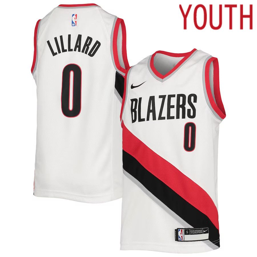 Youth Portland Trail Blazers #0 Damian Lillard Nike White Association Edition Swingman NBA Jersey